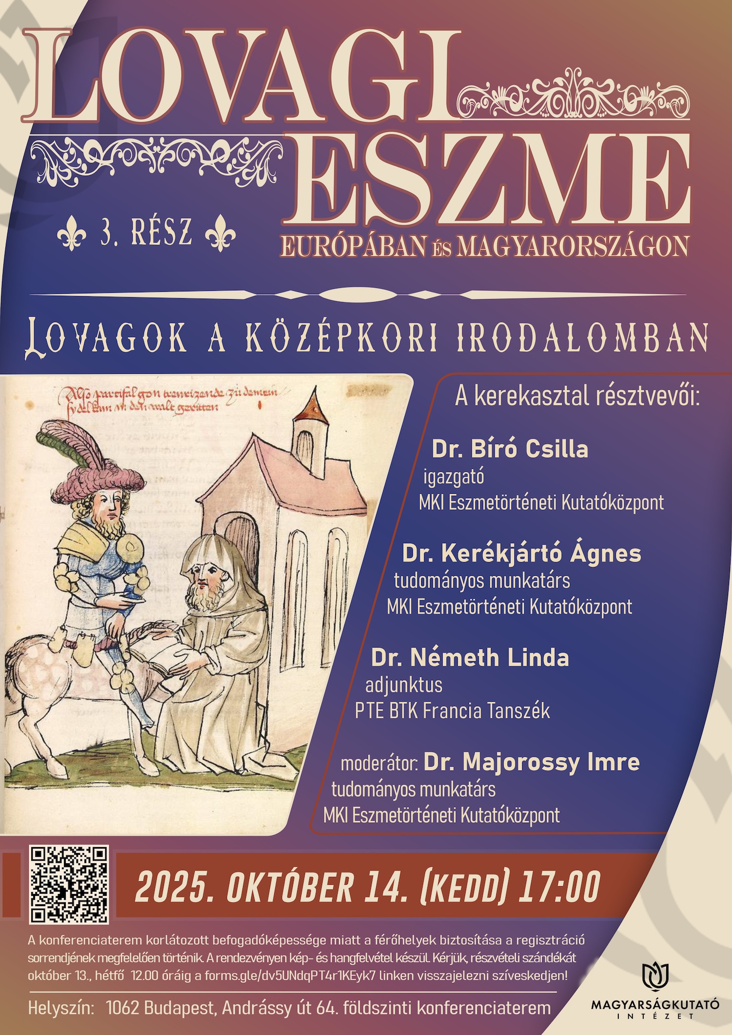 Lovagi eszme Európában és Magyarországon - Lovagok a középkori irodalomban” rendezvény plakát
