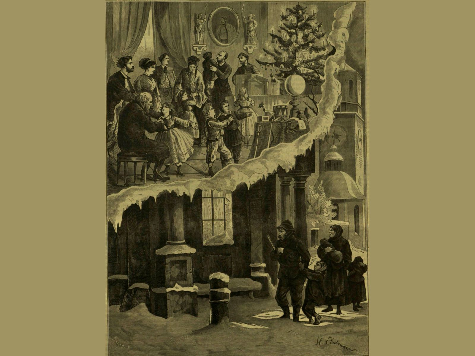 H[ugo] Fritzmann– Pollák Zs[igmond]: Karácson este, a kép forrása: Vasárnapi Ujság, 18. (1871) 52. sz. 653., lelőhely: Arcanum