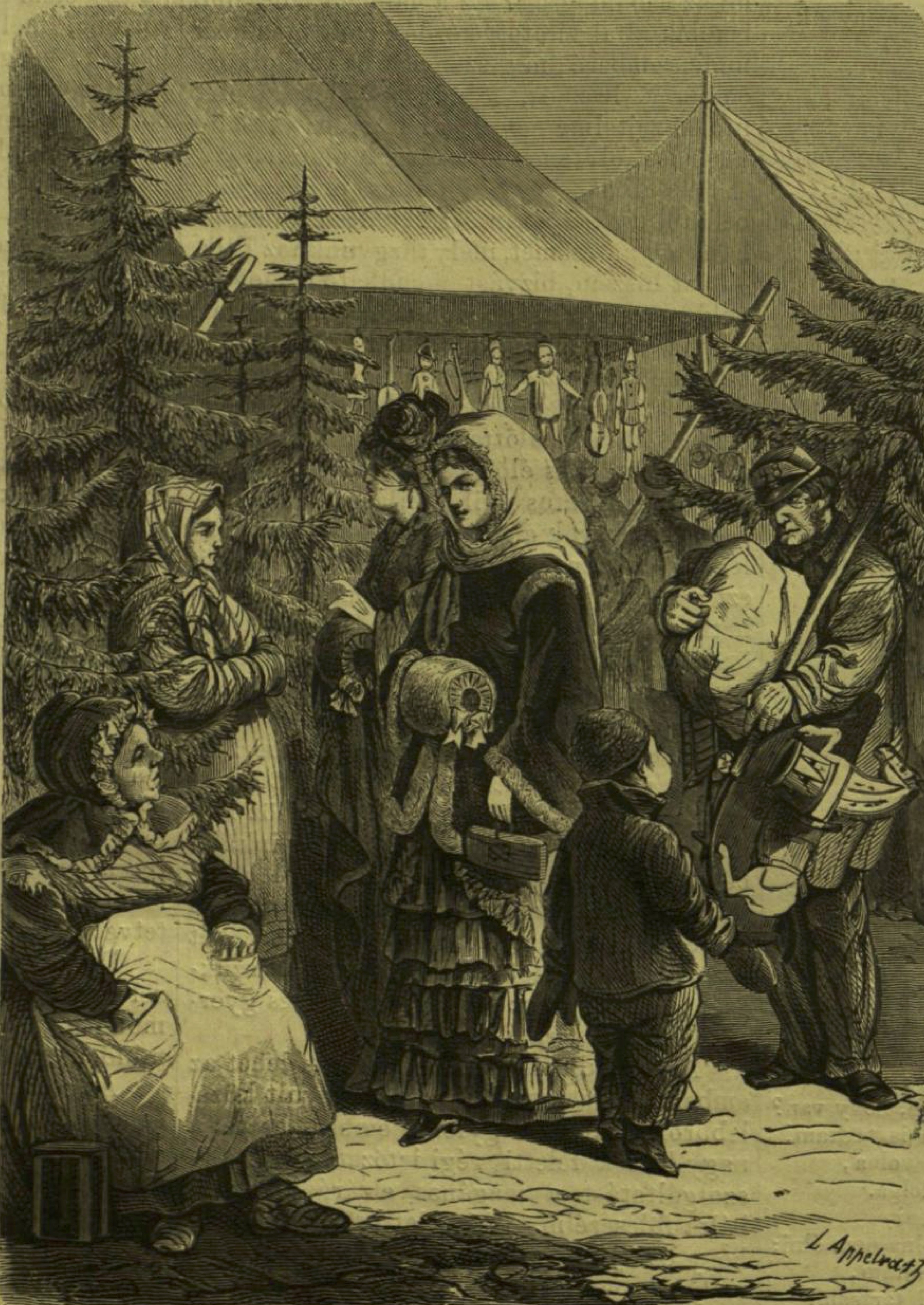 L[udwig] Appelrath: Karácsoni vásár Pesten, a kép lelőhelye: Vasárnapi Ujság, 18. (1871) 52. sz. 652., lelőhely: Arcanum