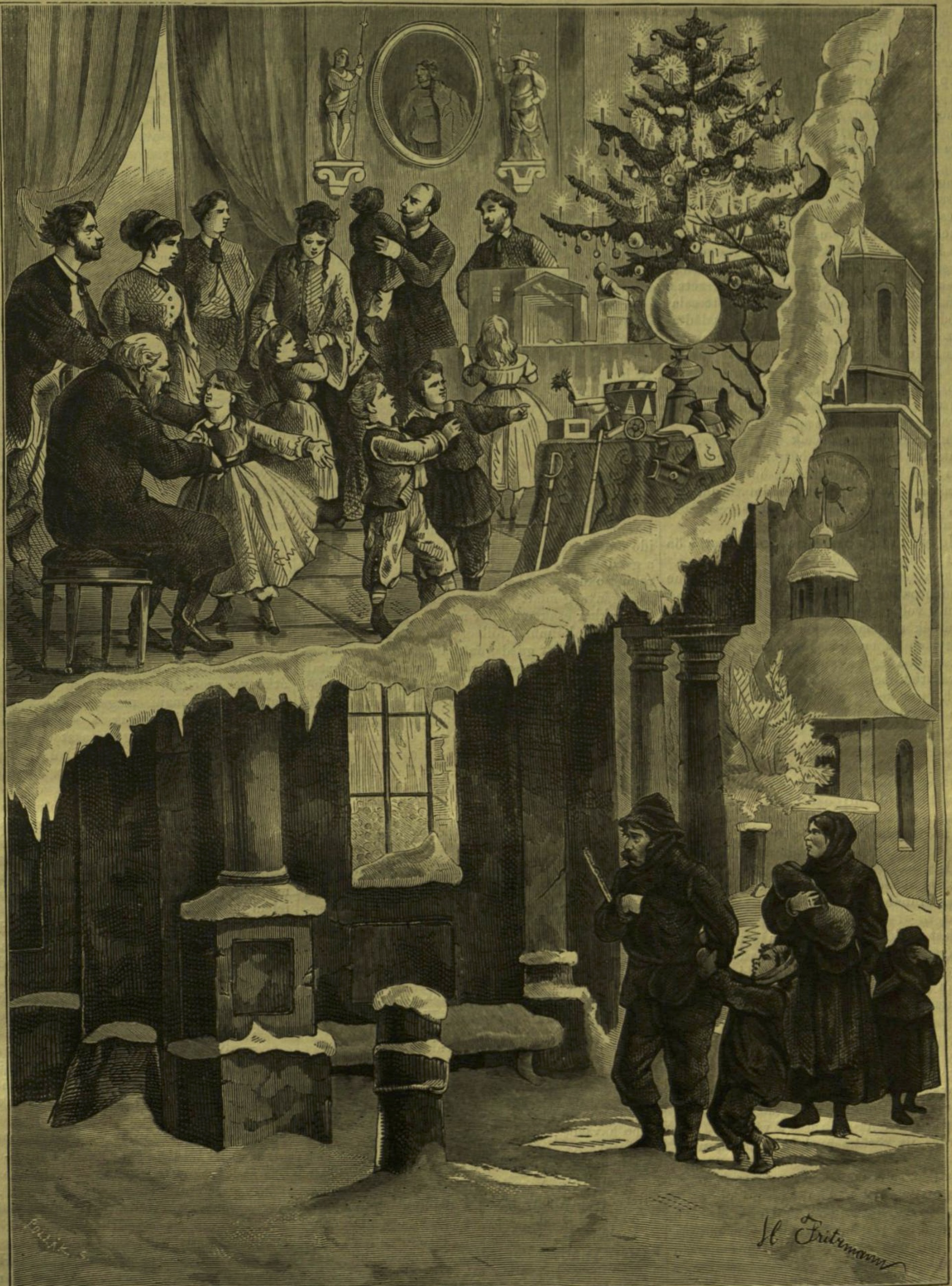 H[ugo] Fritzmann– Pollák Zs[igmond]: Karácson este, a kép forrása: Vasárnapi Ujság, 18. (1871) 52. sz. 653., lelőhely: Arcanum