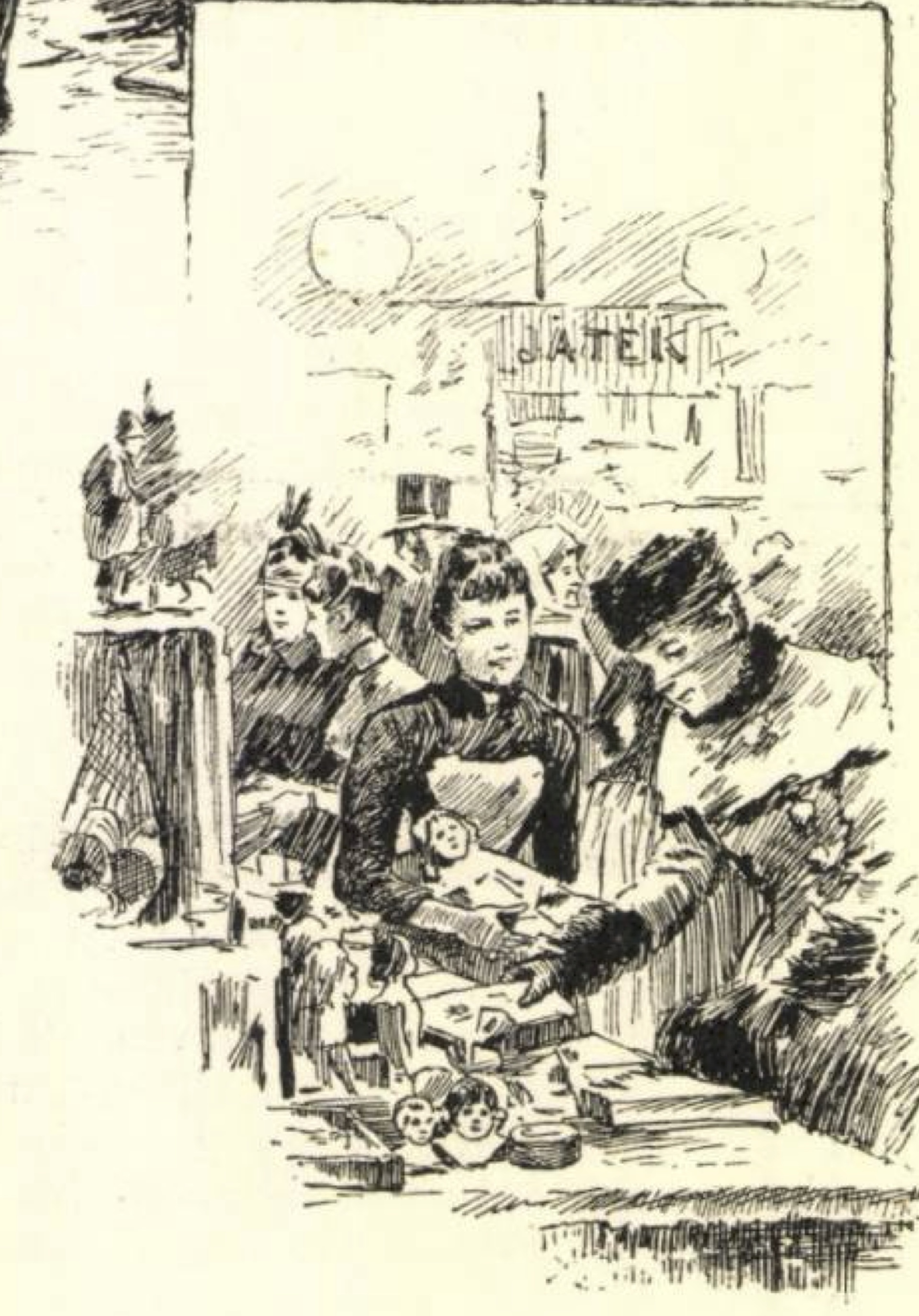 Karácsonyi vásárlás, Goró Lajos rajza, a kép forrása: Vasárnapi Ujság, 39. (1892) 52. sz. 891., lelőhely: Arcanum